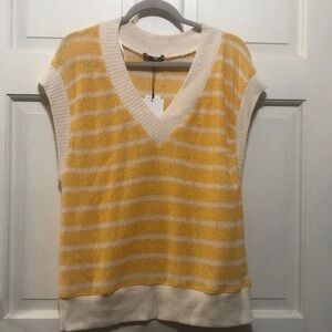 ZARA knit sleeveless oversized knit V- neck top stripes yellow size small